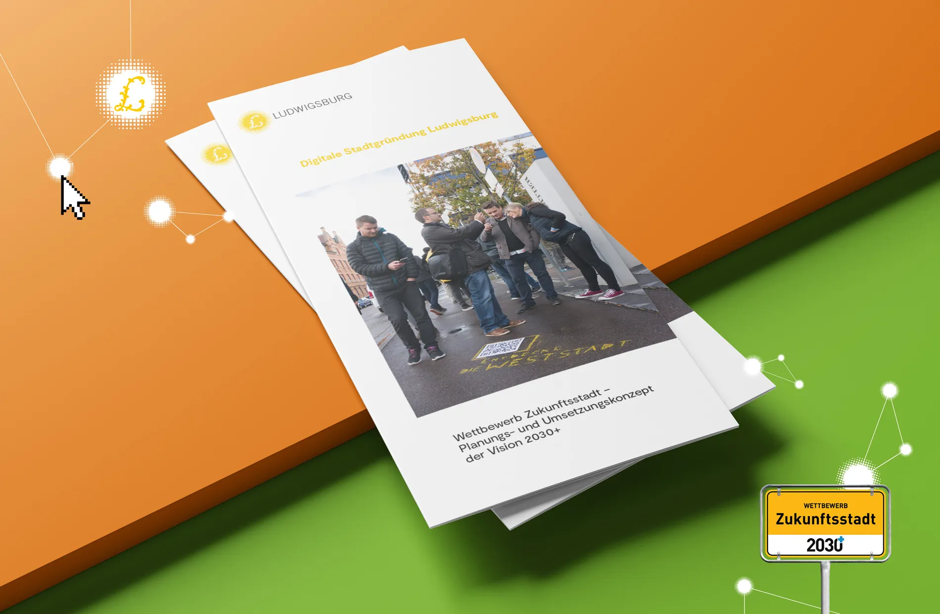 Flyer MockUp vom Infoblatt für die Zukunftsstadt Ludwigsburgr x Studio Eminent